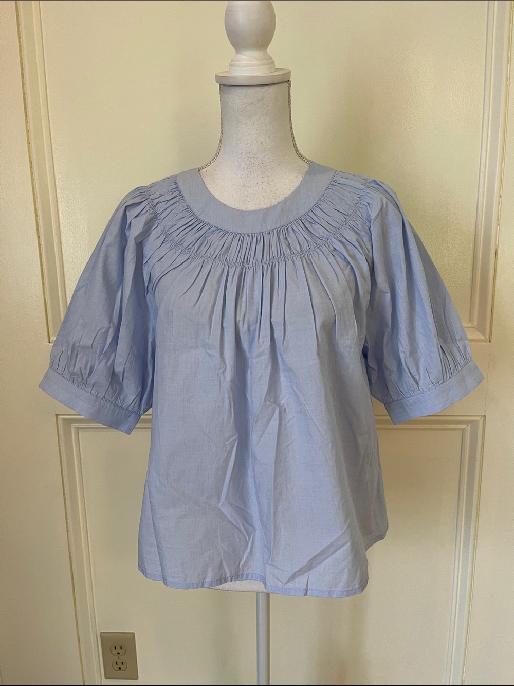 J. Crew Light Blue Smocked Yoke Puff Sleeve Top